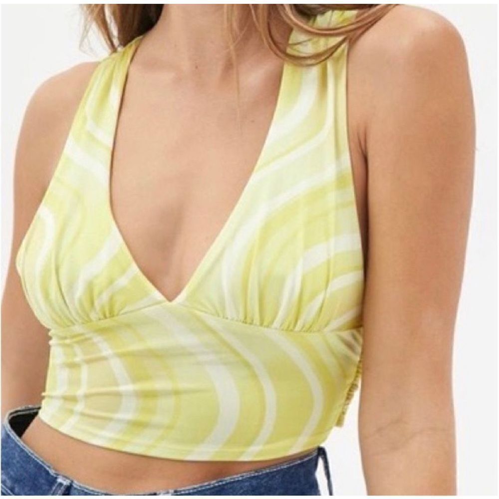 Urban Outfitters Phoenix Plunging Tie Back Tank Crop Top Neon yellow sz Small gr